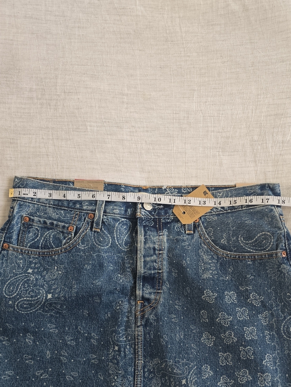 Levi's Blue Denim Mini Skirt with White Bandana Print Size:31 - Picture 8 of 10
